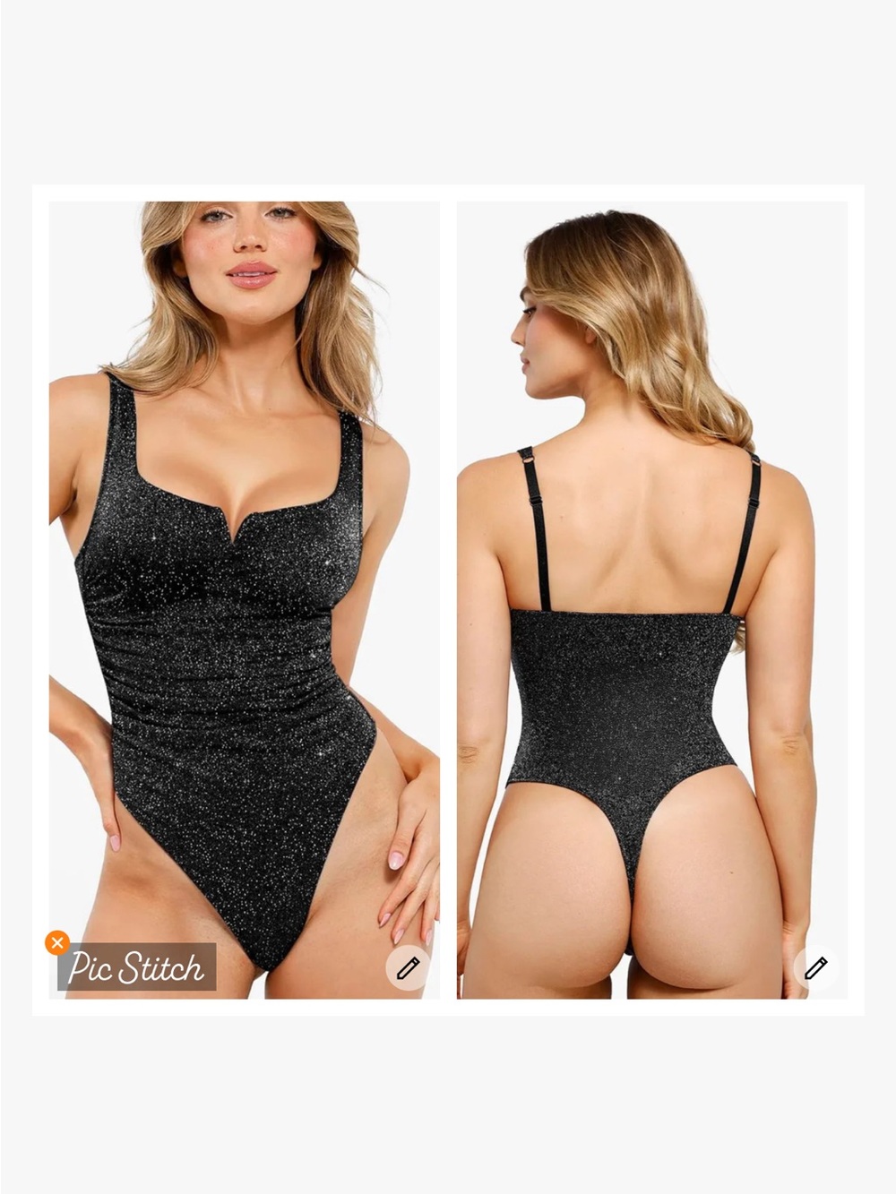 Popilush Ruched Metallic Knit Square Neck Slimming Bodysuit